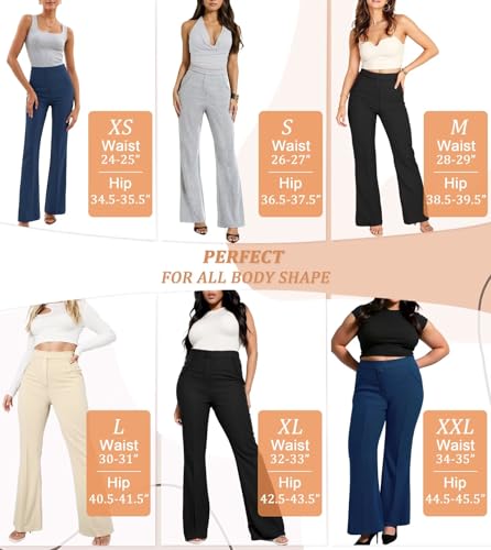 Hybrid & Company Womens Ultra Stretch Ponte Flare Pants-High Rise,Faux Pockets,Pull On,Wrinkle Resistant-Casual & Office Wear4