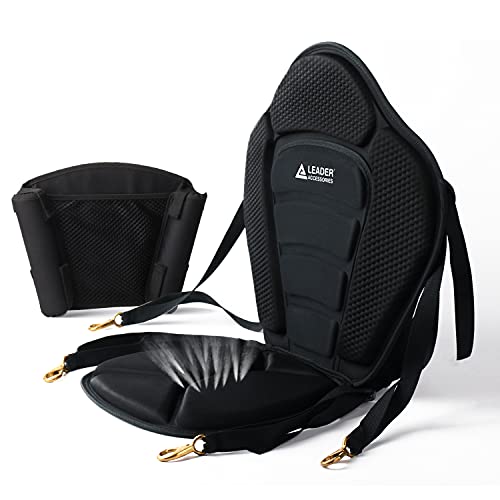 Leader Accessories Kayak Seats Paddle Board Seat Universal Padded Canoe SUP Seat with Back Support - Deluxe Kayak Chair Seat Cushion with Storage Bag