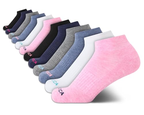Image of Nautica Womens Quarter Socks Cushioned Moisture Wicking Socks, 12 Pack | Stretch Performance Dri-Motion Fabric, Cushioned with Arch Support, Breathable Mesh Panels, Quarter Cut, Shoe Size 4-10