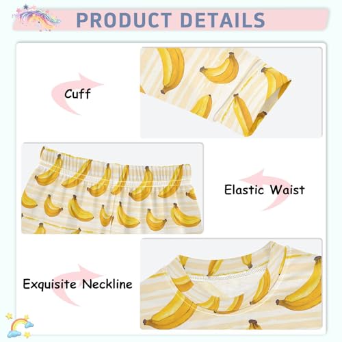 ALAZA Cute Yellow Banana Striped Pajamas Long Sleeve Sleepwear 2-Piece Pajama Set4