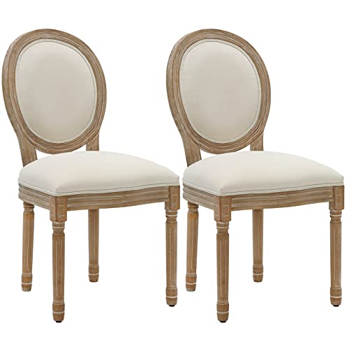 Furnimart French Country Vintage Dining Chairs Set Of 2 Farmhouse Dining Chairs With Round Back And Solid Wood Legs, Oval Side Chairs For Kitchen Dining Room Living Room (Beige) #TOP12
