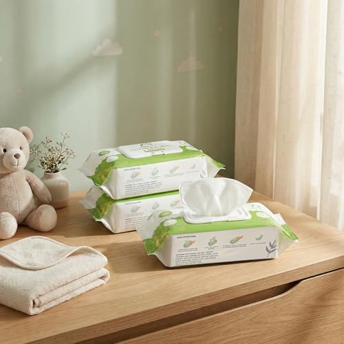 Image of Amazon Brand - Mama Bear Cleansing Baby Wipes With Lid | 216 Wipes | 72 Wipes x 3 Packs | Dermatologically Tested | With Aloe Vera & Vitamin E | Alcohol-Free | Paraben-Free | Water-Based formulation