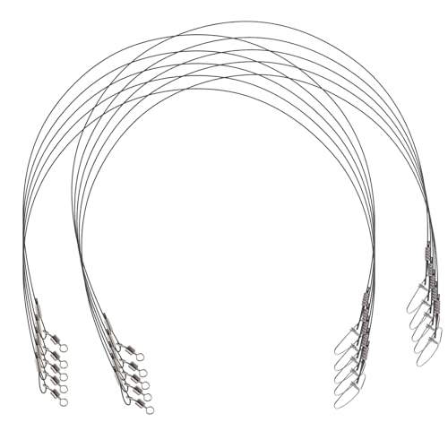 HANABASS 10pcs Heavy Duty Saltwater Fishing Leaders 50cm Stainless Steel Wire Leaders with Swivels Snaps