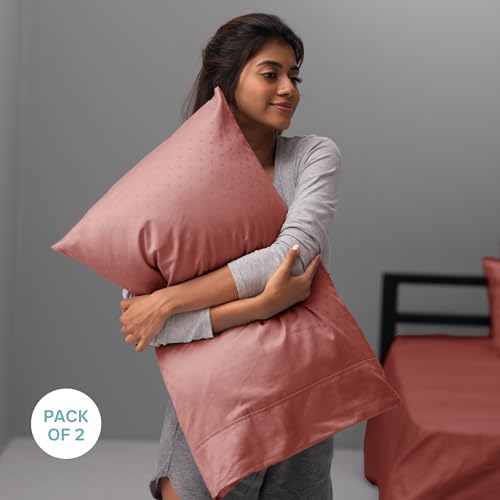 Image of Blue Dahlia 100% Cotton, Standard Size Pillow Covers (18 inch x 28 inch), Set of 2 Pillow Covers, Silky Smooth Feel, 300TC Dotted Premium Pillow Covers, Colour: Soft Red