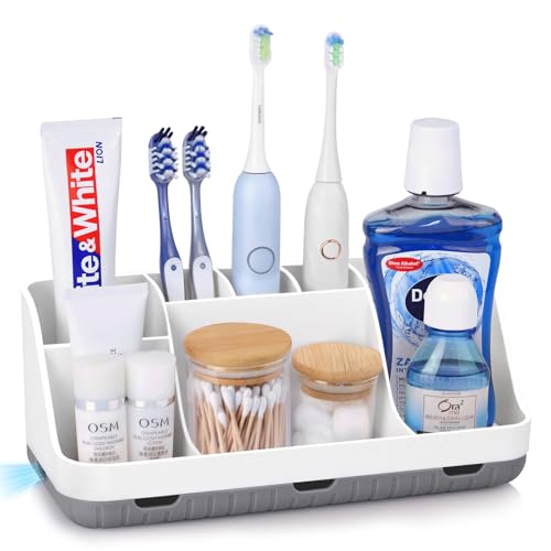 Zahnbürstenhalter für Badezimmer Organizer, Elektrische Zahnbürste und Zahnpasta Halter, 7 Slots Badorganizer für Badezimmer und Familie (White)