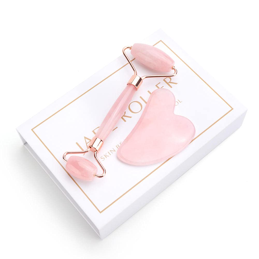 Strumento di sollevamento del viso Massaggiatore di quarzo rosa rullo di quarzo dimagrante Naturale Giada Facciale Massaggio di massaggio-H Green Set con scatola_CINA