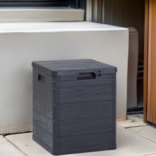 MA MAISON Aufbewahrungsbox für den Garten, 90 Liter, Holzoptik, Aufbewahrungsbox aus Kunstharz, Anthrazit, Maße 42,5 x 44 x 50 cm, für den Außenbereich und Innenbereich, UV-beständig