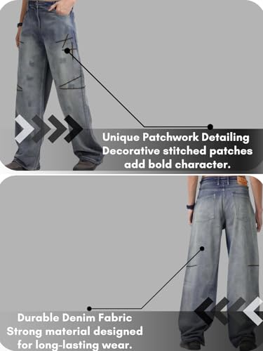 Image of GRECIILOOKS Baggy Jeans for Men | Mens Wide Leg Relax Fit Jeans | Baggy Jean's for Boys | Oversized Jean's for Everyday Streetwear