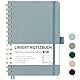 RETTACY Notizbuch A5 Liniert, Bullet Journal mit 100 g/m² Dickem Papier, 70 Blatt/140 Nummerierten Seiten, Collegeblock für Büro und Schule, Lederhülle, Grau-Blau, 14.8 cm x 21 cm