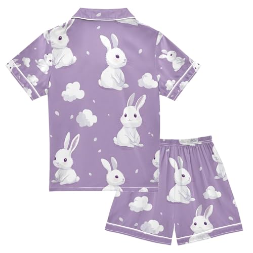 senya Cloud with Rabbit Purple Satin Summer Pajama Sets Silk Short Sleeve Button Down Sleepwear2