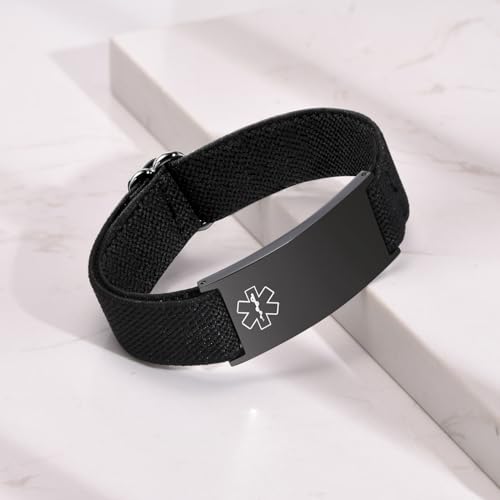 Personalized Medical Alert Bracelet for Men - Customized Elastic Strap Stainless Steel ID Bracelets Engraved Medic Info, Emergency Awareness Medic ID Bracelet for Autism Allergy Diabetic Epilepsy4