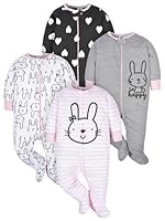 Gerber Baby-Mädchen 4er-Pack Sleep’N Play Strampler und Kleinkind-Schlafanzüge, Bunny Smiley, 6–9 Monate