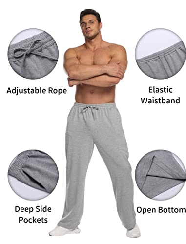 Deyeek Mens Sweatpants Open Bottom Sweat Pants For Man Loose Fit Lounge Sweatpants Straight Leg Baggy Joggers With Pockets Grey #TOP2