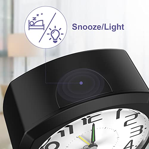 Analog Alarm Clock, Silent Non Ticking Small Clocks Battery Powered, Alarm Clock For Heavy Sleepers With Luminous Hand, Snooze, Night Light, Loud Crescendo Desk Alarm For Kids Travel Bedroom Office #TOP1