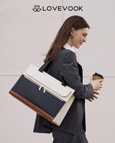 Image of LOVEVOOK Laptop Bag for Women 15.6 Inch Laptop Tote Work Bag Professional Leather Computer Briefcase Waterproof Handbag Shoulder Bag Large Capacity Business Teacher Office Bag Crossbody Purse