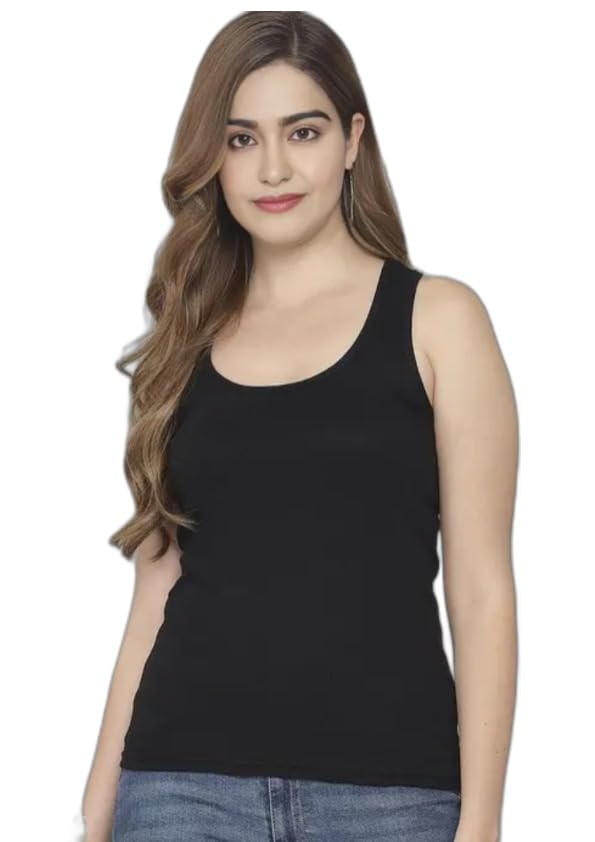 HEER ENTERPRISE Women's Sleeveless Tank Top Cotton Blend Stretchable Slim Fit Vest for Casual, Gym, and Everyday Wear Sports Vest Yoga top Body Hugging top Workout Vest-image-1