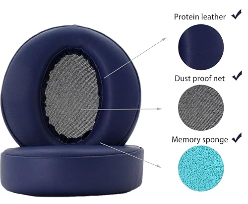 Repuestos de almohadillas para audífonos Sony MDR-XB950BT compatibles | [Azul] Almohadillas suaves aislantes de sonido de alta densidad, material cuero proteico miniatura 3