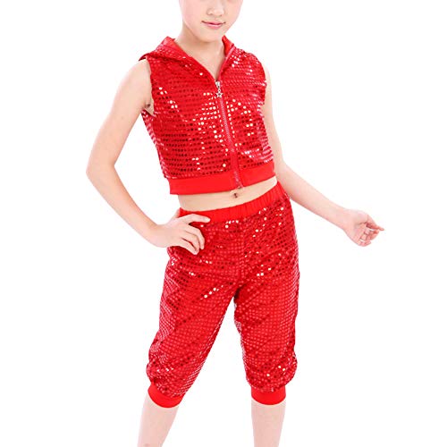 Huatime Conjunto Danza Lentejuelas Niños - Disfraz Calle Ropa Escenario Actuación Jazz Hip Hop Danza Chándal Traje para Niños Niñas