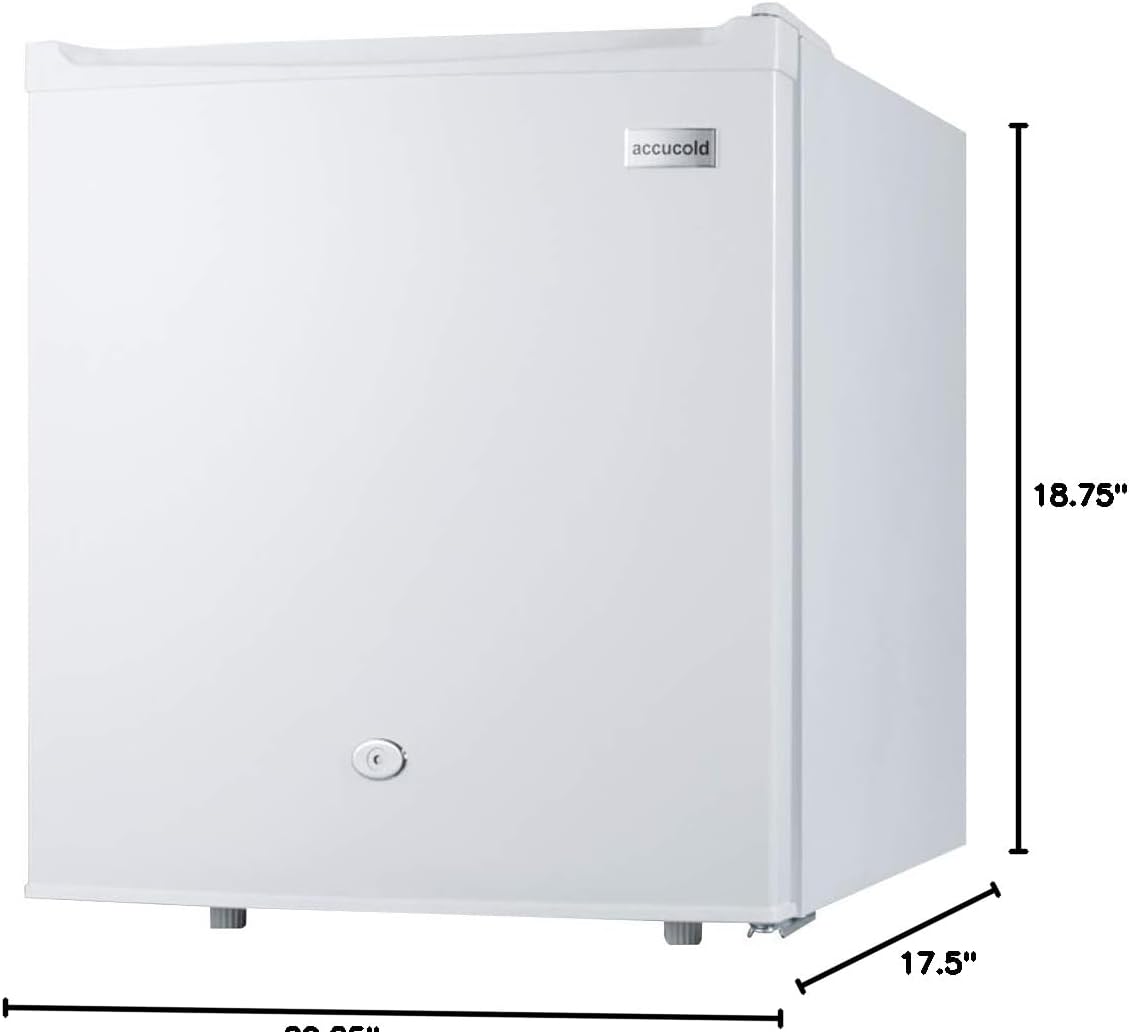 Summit Appliance FFAR23L Accucold 19" Wide Compact All-Refrigerator; Automatic Defrost; Factory-installed Lock; Internal Fan Cooling; 1.7 cu.ft Capacity; LED Lighting; Adjustable Thermostat; White