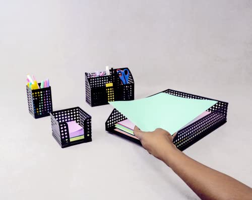 KIT PORTA DOCUMENTOS, PORTA LÁPIS, PORTA BLOCO DE ANOTAÇÕES E PORTA OBJETOS PRETO 4 PÇS - OIKOS