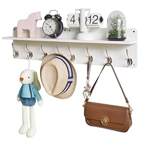 Ymyny coat rack shelf wall mounted wooden coat hooks set of 2 entryway coat hanger with 8 hooks315l floating shelves key holder for kitchen bedroom bathroom living room whiteuhws006w 2  urban country home decor