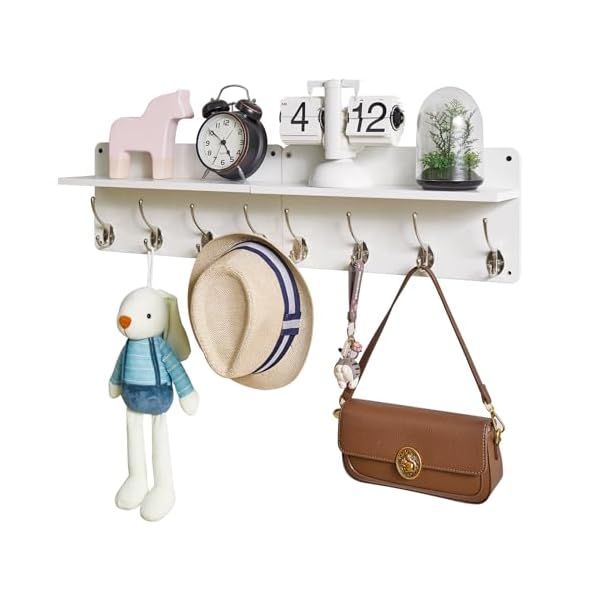 Ymyny coat rack shelf wall mounted wooden coat hooks set of 2 entryway coat hanger with 8 hooks315l floating shelves key holder for kitchen bedroom bathroom living room whiteuhws006w 2  urban country home decor