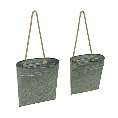 Zeckos Galvanized Metal Hanging Basket Set Of 2 Indoor/Outdoor Planters Western Décor #TOP25