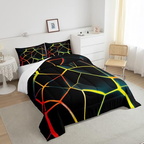 Image of Feelyou Honeycomb Comforter Set Yellow Stereoscopic Honeycomb Comforter for Kids Boys Girls y2k Hexagonal Bedding Set Beehive Hexagon Duvet Set Simplistic Room Decor Quilt Twin Size Boys