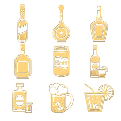 OLYCRAFT 9pcs de 4x4cm D'Autocollants Sur le Thème de la Bière des Cocktails de Vin Autocollants Dorés Festival de la Bière Autocollants en Métal Doré pour...
