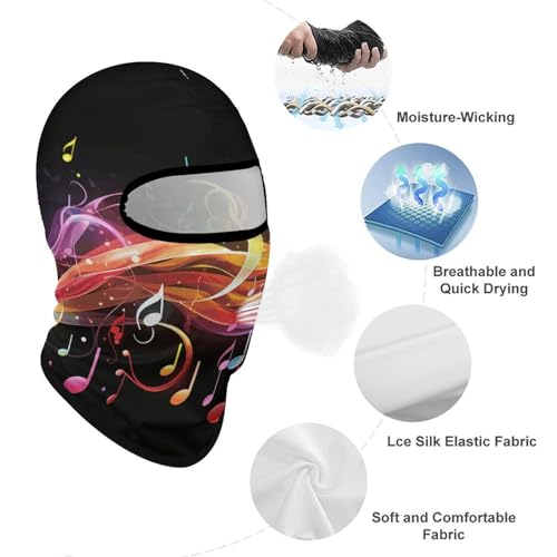 Balaclava para hombre, máscara para esquí y ciclismo con diseño de notas musicales arcoíris, cubreboca facial para invierno miniatura 3