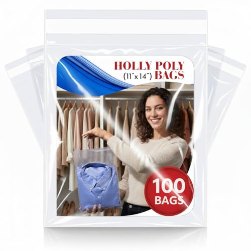 Holly Poly Bags Clear - Strong Self Seal Strip with Suffocation Warning 11x14