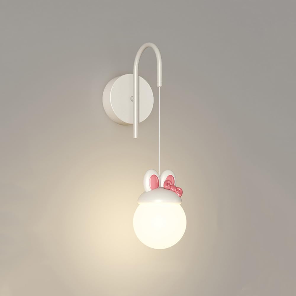 Nowoczesna i luksusowa lampa ścienna do pokoju dziewczęcego, styl średniowieczny, biały i różowy, wzór królika, wisząca kula mleczna, lampka nocna do zamocowania w korytarzu