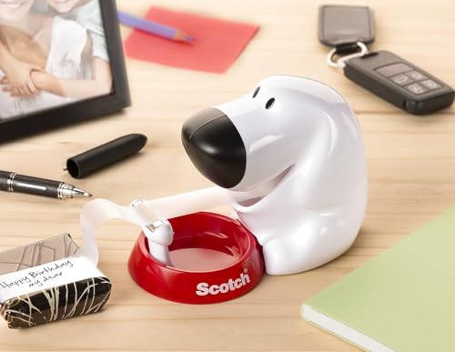 Scotch Tischabroller inkl. 1 Rolle Klebeband - Hunde Klebeband Abroller, auch für Kinder, weiß