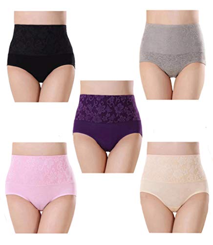 Misolin Femme Coton Taille Haute Slips Confort Contrôle du Ventre, Multicolores 5 Pack Tag 5XL