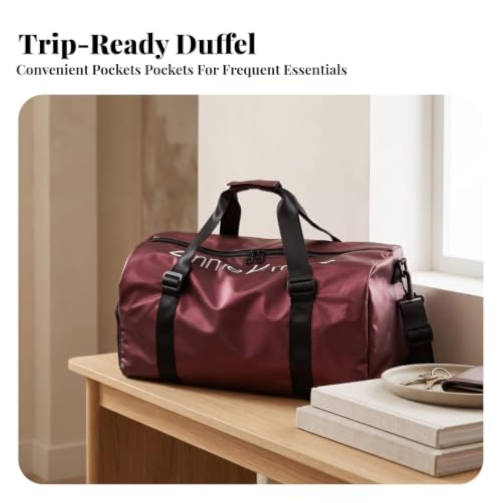 Large Capacity Duffel Bag with Shoulder Strap, Burgundy