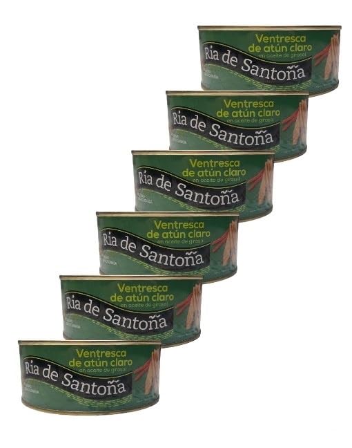 Ventresca de atún en aceite Ría de Santoña 750 gr (Pack 6)- Deliciosa conserva de ventresca de atún claro capturada en el Atlántico, envasada artesanalmente en aceite de girasol en Santoña.