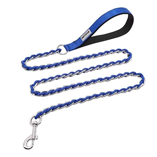 S-ETOVUS-Chain Dog Leash, Bite-Proof Metal Leash, with Padded Handle