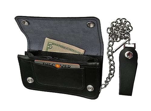 Black Bi-Fold 7 inch Leather Biker Wallet With Snap Belt Loop2
