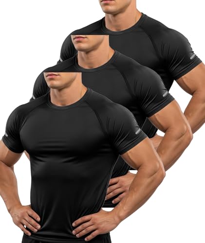 ZITY Pack de 3 Camisetas Manga Corta Hombre Camiseta Deporte Hombre Camiseta Transpirable Secado Rápido de Verano Ropa Running Gym Fitness Negro+Negro+Negro XL