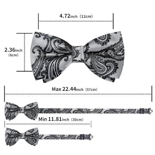Image of DiBanGu Paisley Pre-Tied Bow Ties for Men Silk Adjustable Bowtie and Pocket Square Cufflinks for Wedding Party