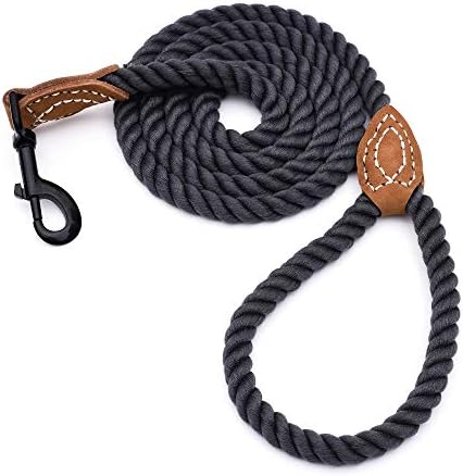Mile High Life Dog Leash | Braided Cotton Rope Dog Leashes with Leather Tailor Tip | 5 Feet Dog Leash w Heavy Duty Metal Clasp | Wedding Dog Leash (Dark Brown, 60 Inches)