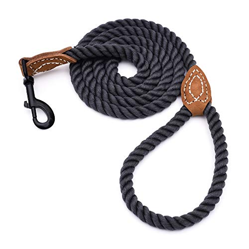 Mile High Life Dog Leash | Braided Cotton Rope Dog Leashes with Leather Tailor Tip | 5 Feet Dog Leash w Heavy Duty Metal Clasp | Wedding Dog Leash (Dark Brown, 60 Inches)