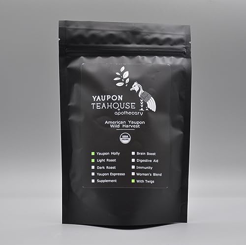 Yaupon Tea Light Roast (Green) - Organic Loose Leaf Tea - All Natural Jitter-Free Caffeine - 3.5 oz (100 grams) Bulk