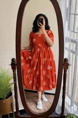 Image of Women's Rayon Printed A-Line Kurti Midi Dress