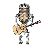 JYFanse Luz de Mesa Robot Especial, Lámpara Robot de Micrófono de Resina con Mini Guitarra, Lámpara de Robot con micrófono de Resina Vintage, lámpara de Mesa LED para Guitarra, lámpara de luz