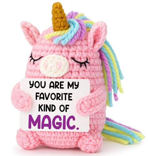 Valentines Day Gifts for Teen Girls — Pink Crochet Unicorn 4', Handmade Amigurumi Plush, “You...