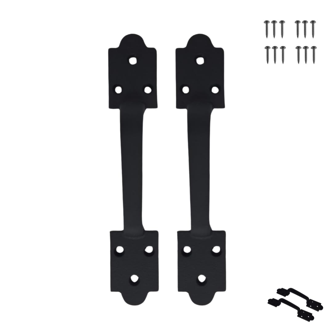 VivaLight 2 Pack Heavy Duty Gate Handle - Steel Pull for Barn Doors, Sheds, Outdoor Fences, Black, 8.5 Inch