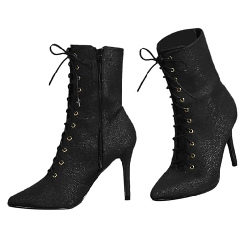 Perphy Denim Boot Lace Up Stiletto Heels Ankle Boots for Women