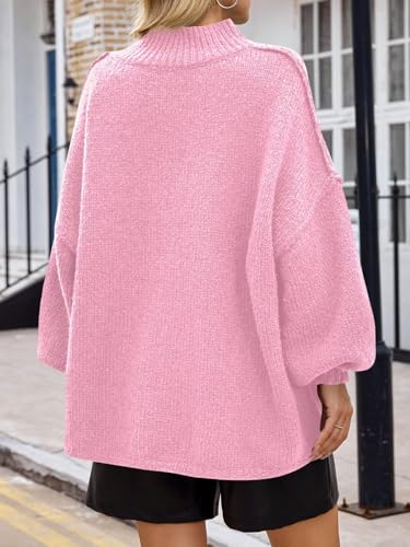 Image of Saodimallsu Womens Oversized Sweaters Mock Neck Batwing Long Sleeve 2026 Fall Trendy Ribbed Knit Casual Tunic Sweater