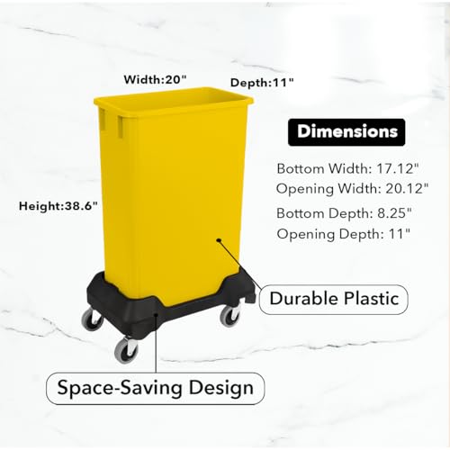 Image of 23 Gallon Slim Rectangular Garbage Can with Wheels - Yellow